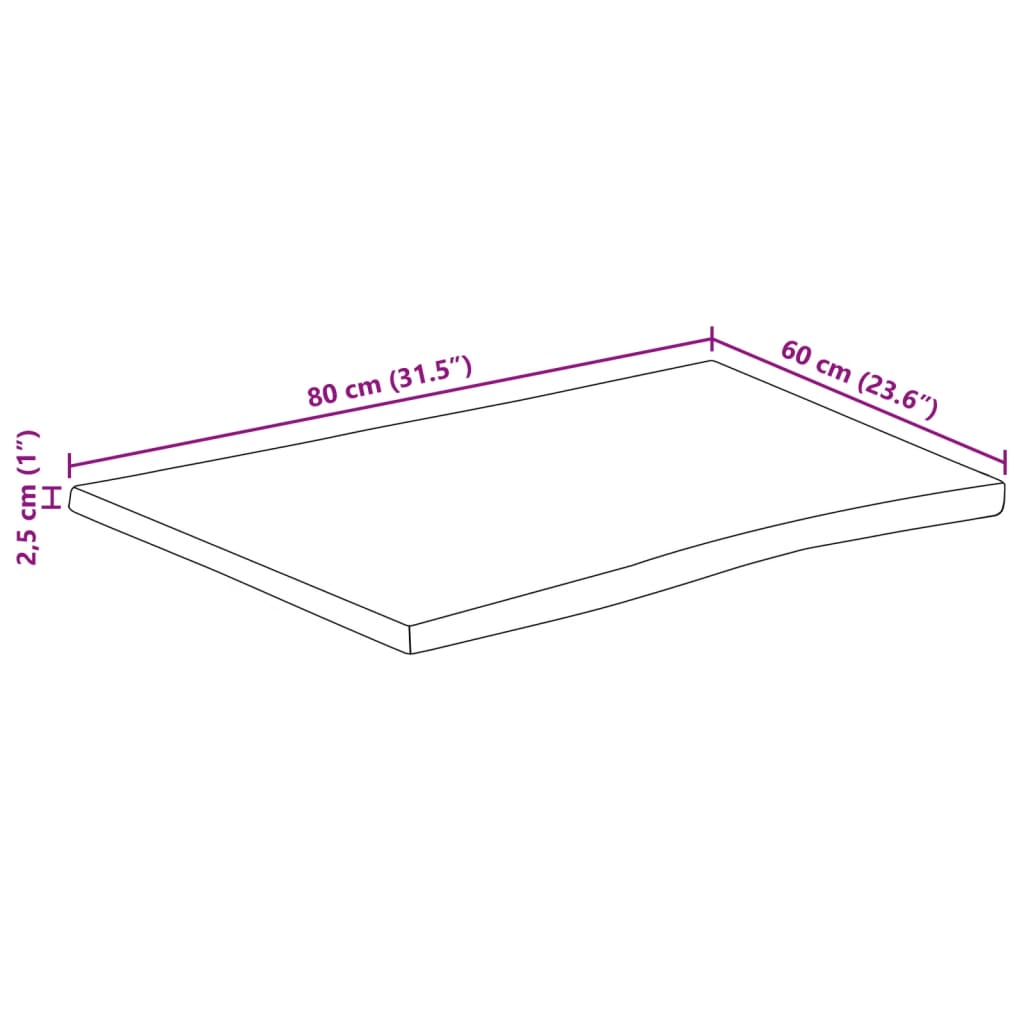 vidaXL Table Top 80x60x2.5 cm Live Edge Solid Wood Mango