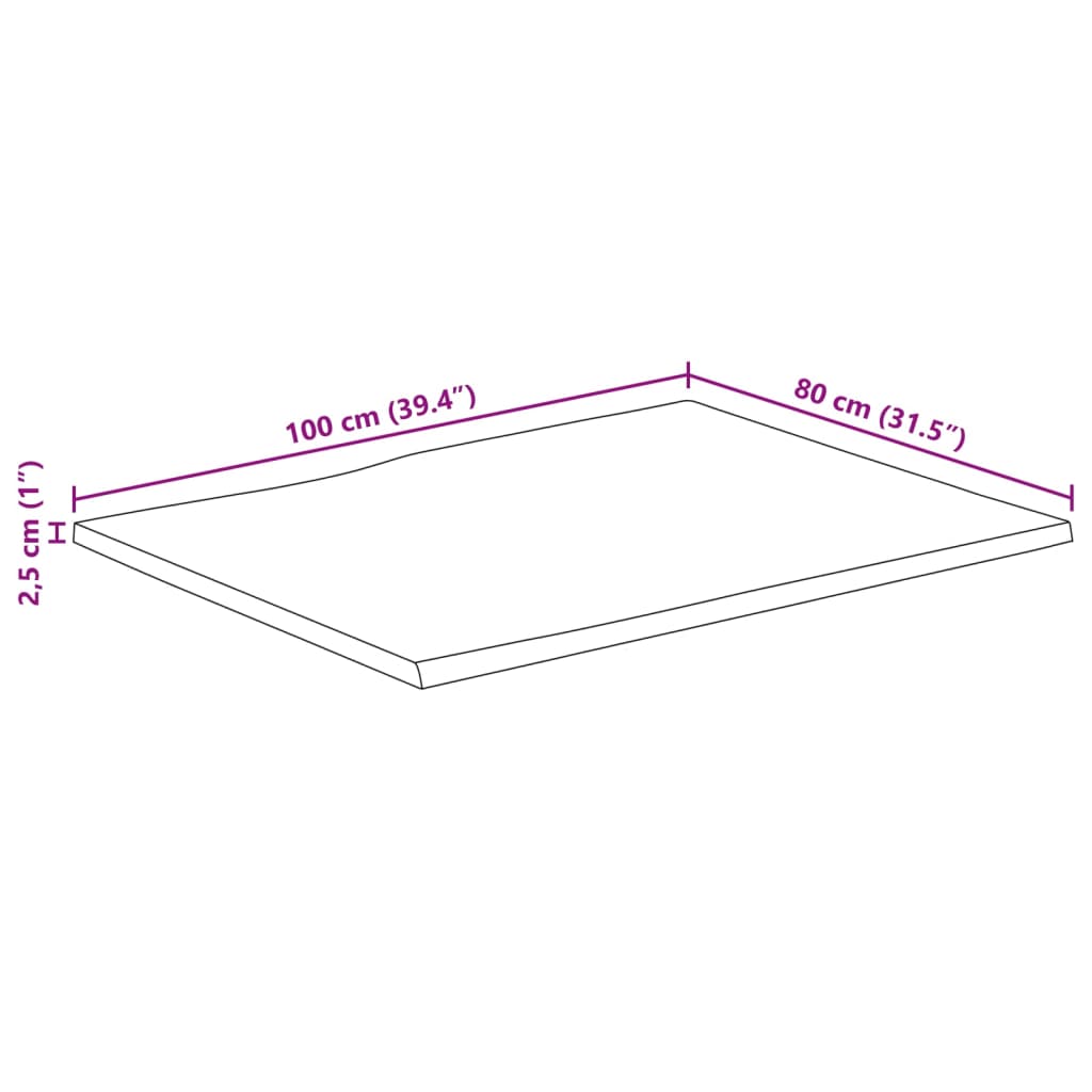 vidaXL Table Top 100x80x2.5 cm Live Edge Solid Wood Mango