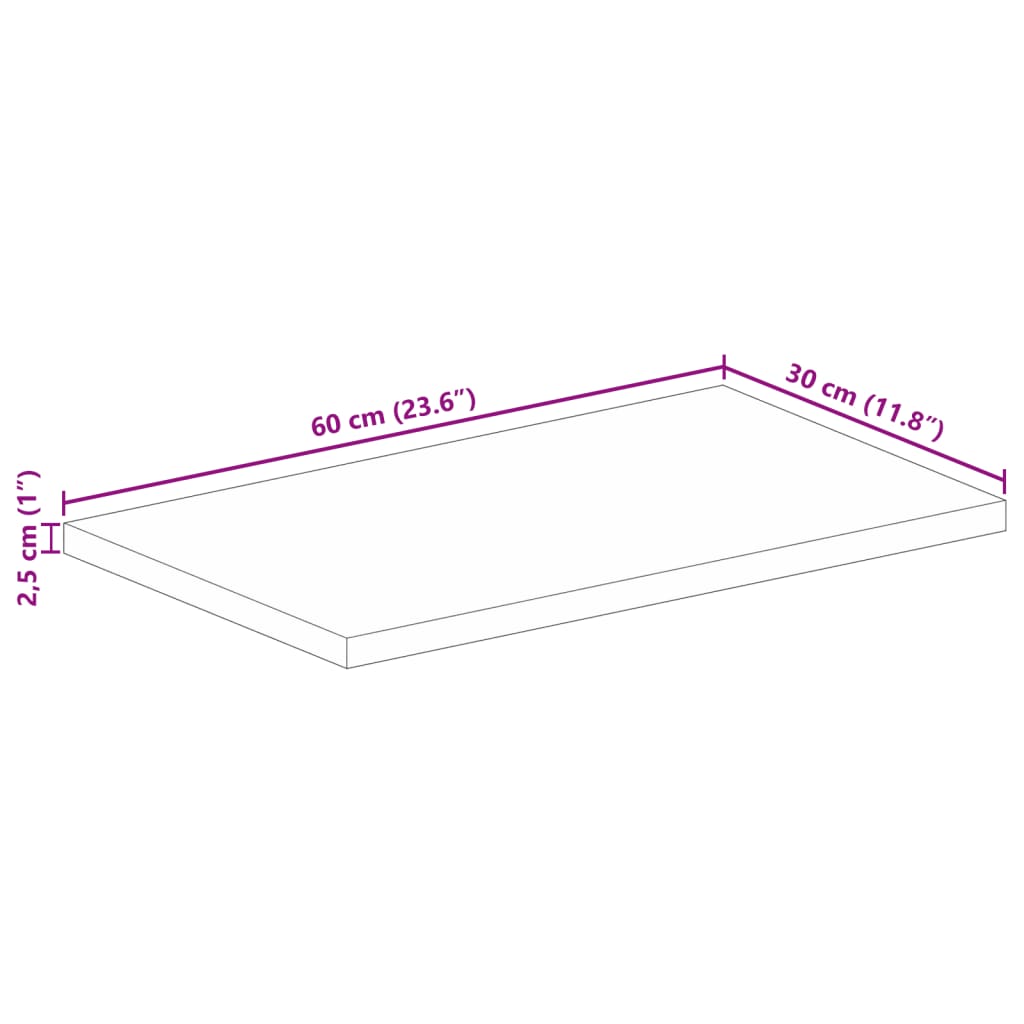 vidaXL Table Top 60x30x2.5 cm Rectangular Solid Wood Acacia