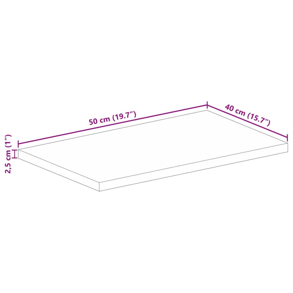 vidaXL Table Top 50x40x2.5 cm Rectangular Solid Wood Acacia