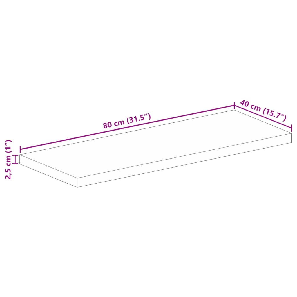 vidaXL Table Top 80x40x2.5 cm Rectangular Solid Wood Acacia