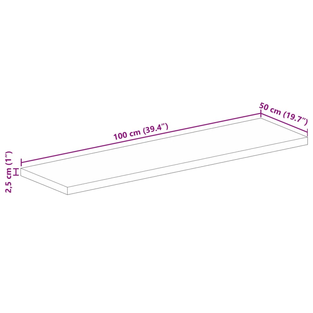 vidaXL Table Top 100x50x2.5 cm Rectangular Solid Wood Acacia