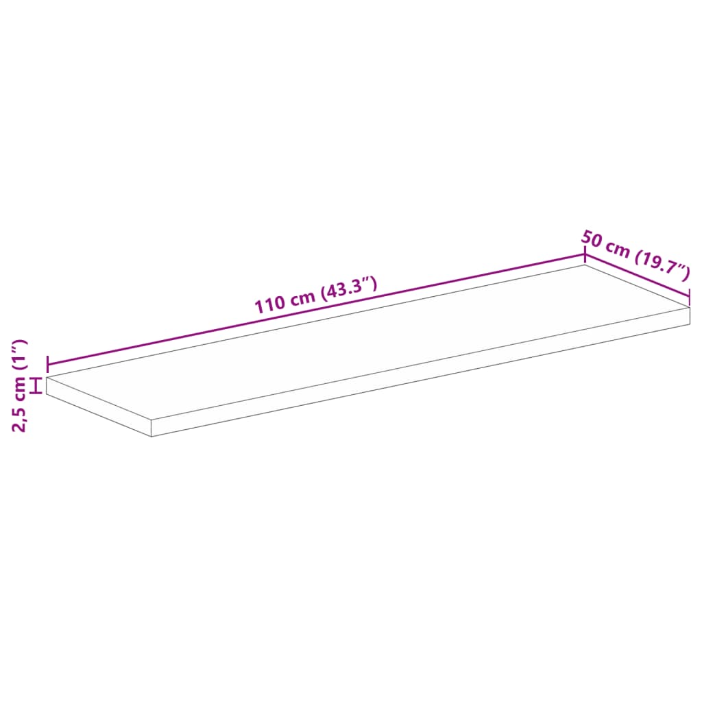 vidaXL Table Top 110x50x2.5 cm Rectangular Solid Wood Acacia