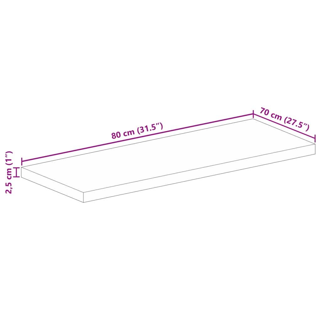 vidaXL Table Top 80x70x2.5 cm Rectangular Solid Wood Acacia