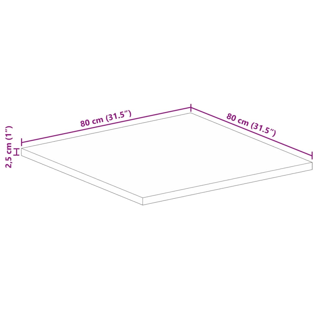 vidaXL Table Top 80x80x2.5 cm Square Solid Wood Acacia