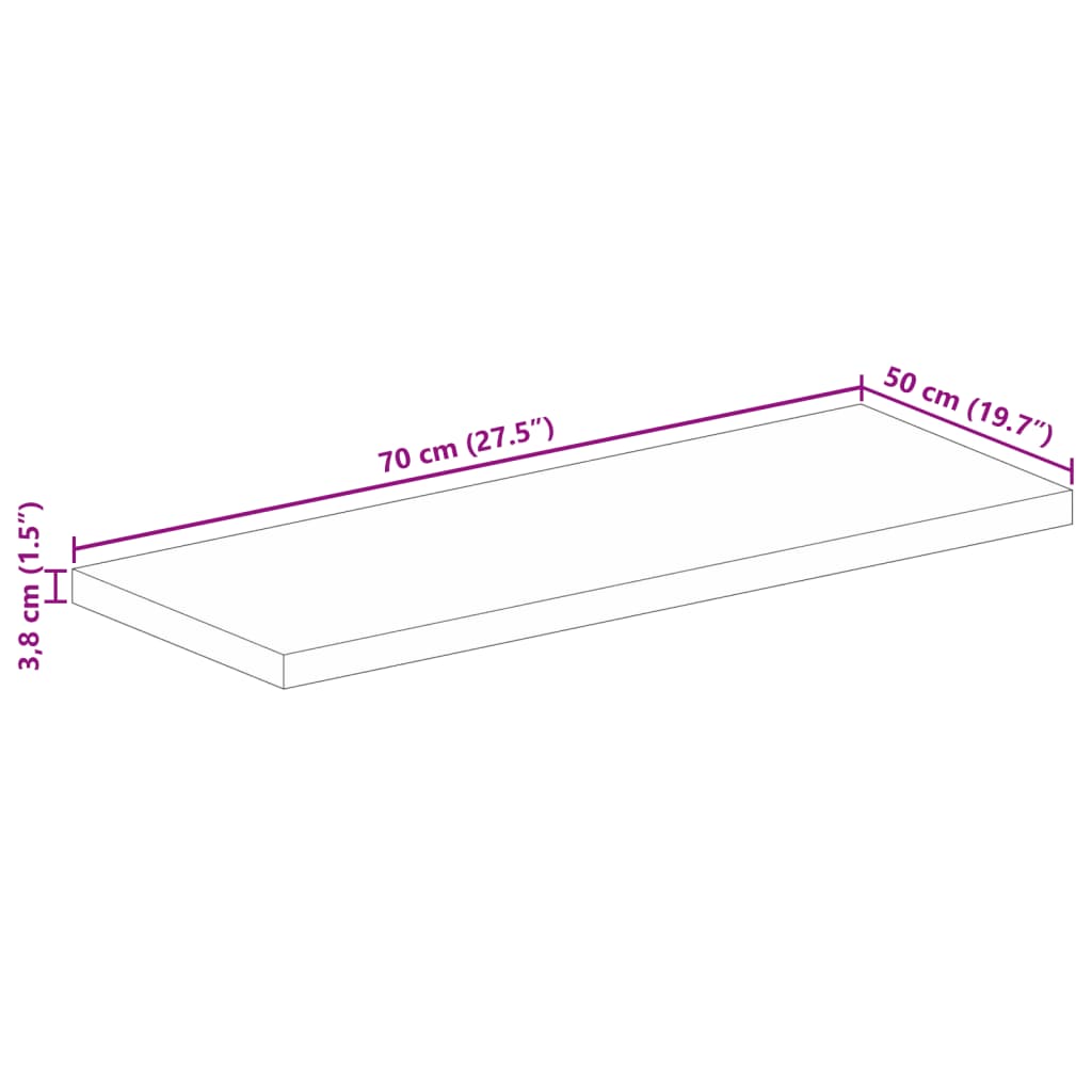 Table Top 70x50x3.8 cm Rectangular Solid Wood Acacia