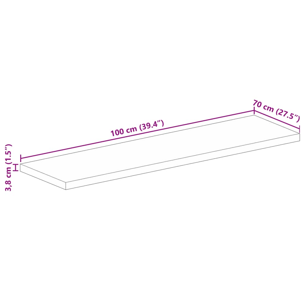 vidaXL Table Top 100x70x3.8 cm Rectangular Solid Wood Acacia