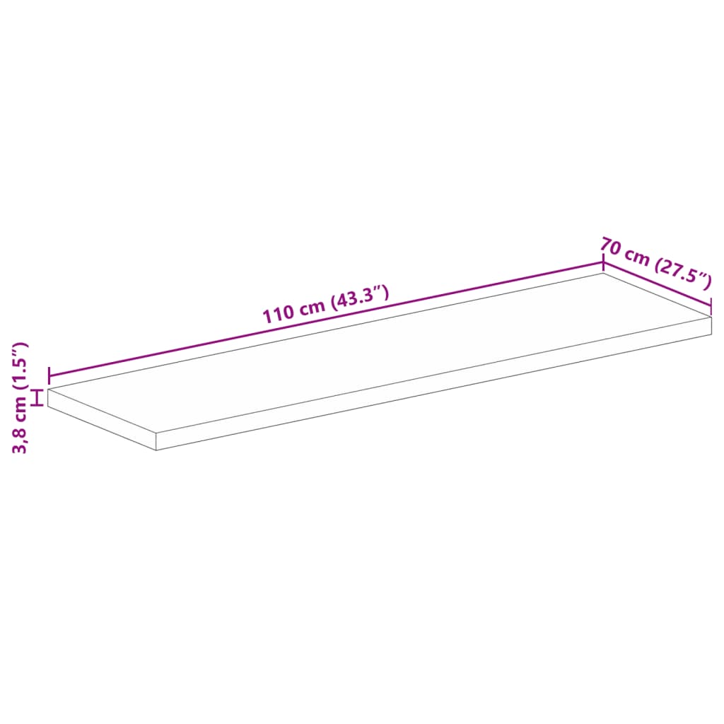 Table Top 110x70x3.8 cm Rectangular Solid Wood Acacia