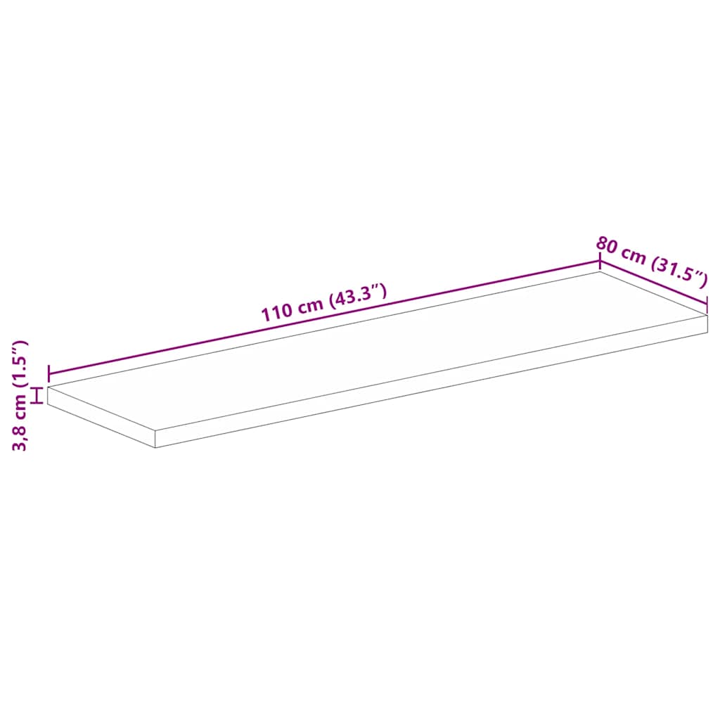Table Top 110x80x3.8 cm Rectangular Solid Wood Acacia