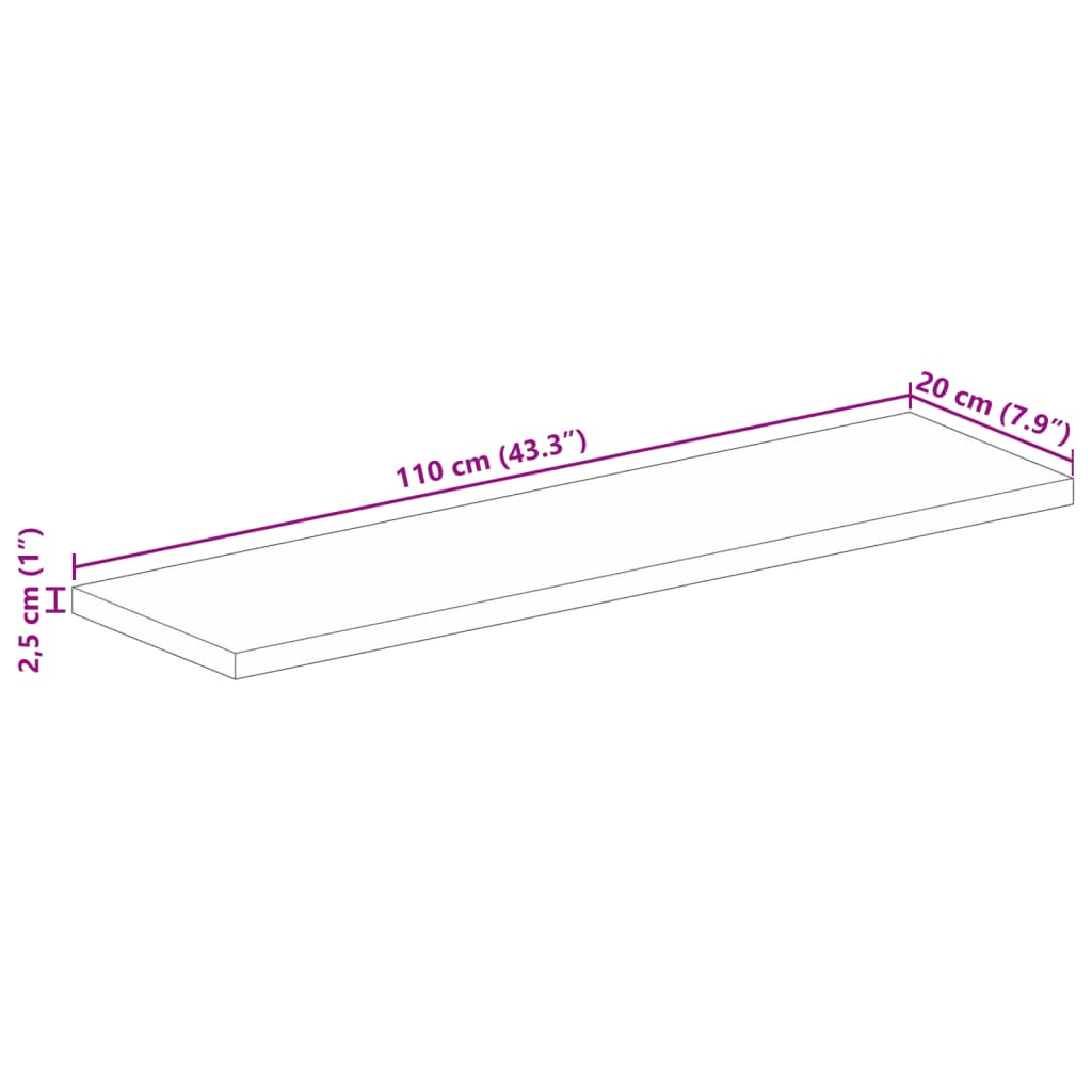 vidaXL Table Top 110x20x2.5 cm Rectangular Solid Wood Reclaimed