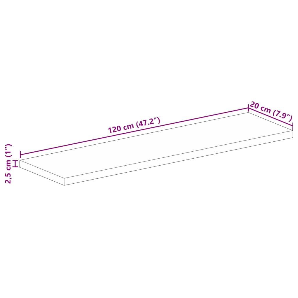 vidaXL Table Top 120x20x2.5 cm Rectangular Solid Wood Reclaimed