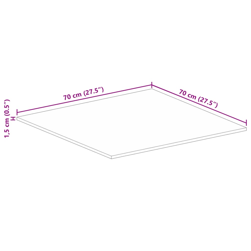 vidaXL Table Top 70x70x1.5 cm Square Solid Wood Reclaimed