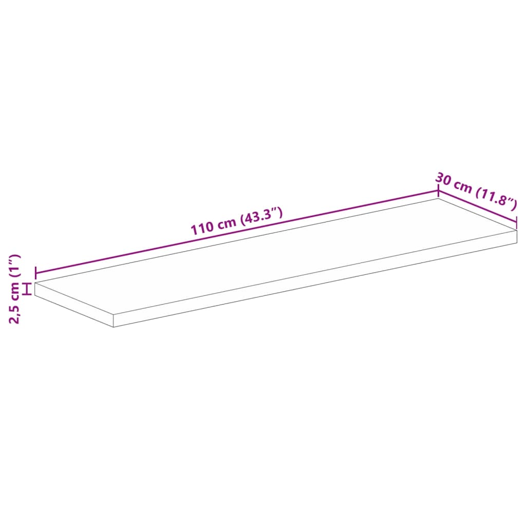 vidaXL Table Top 110x30x2.5 cm Rectangular Solid Wood Reclaimed