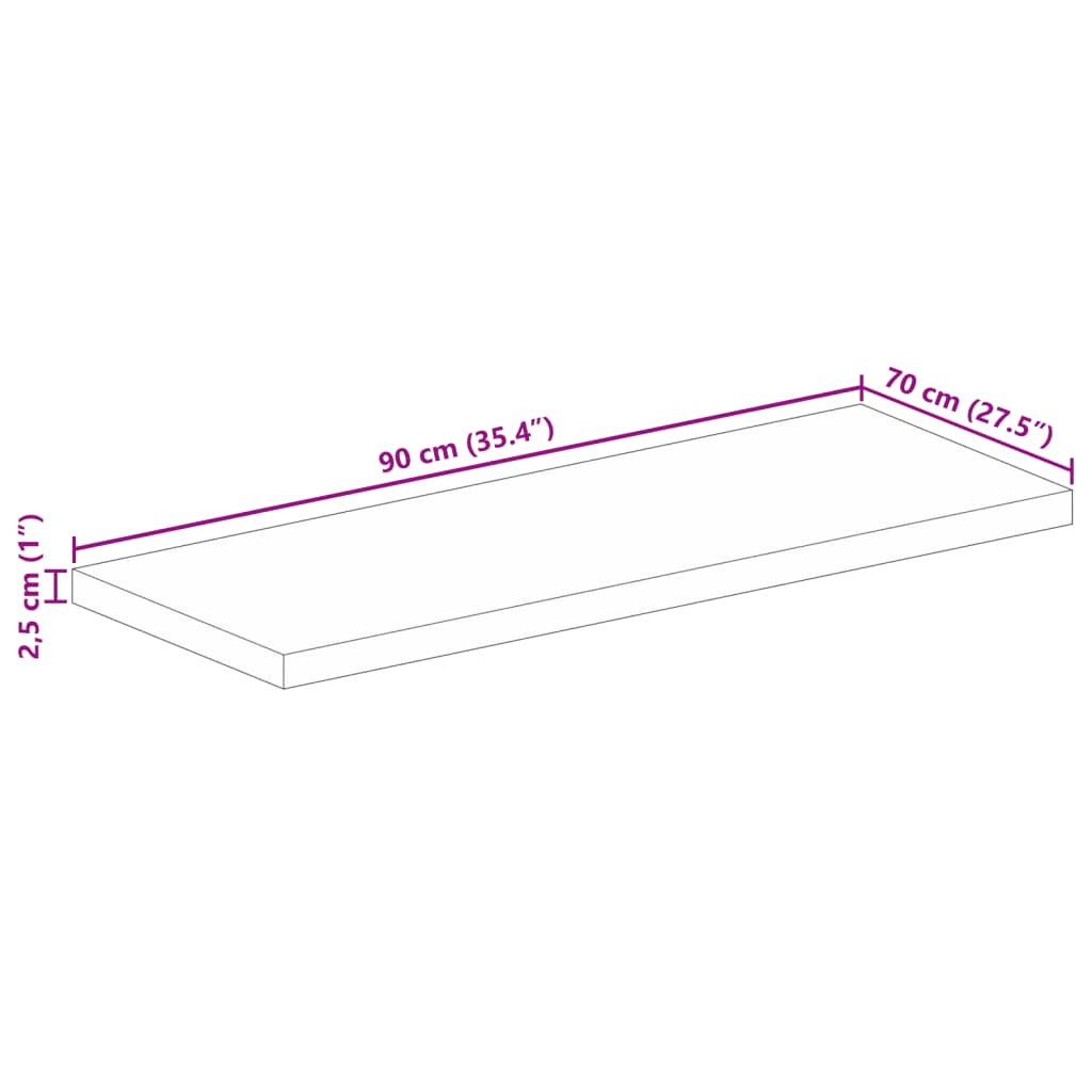 vidaXL Table Top 90x70x2.5 cm Rectangular Solid Wood Reclaimed