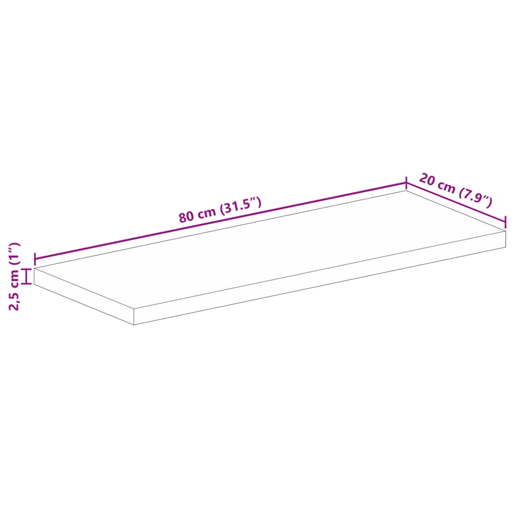 vidaXL Table Top 80x20x2.5 cm Rectangular Solid Wood Rough Mango