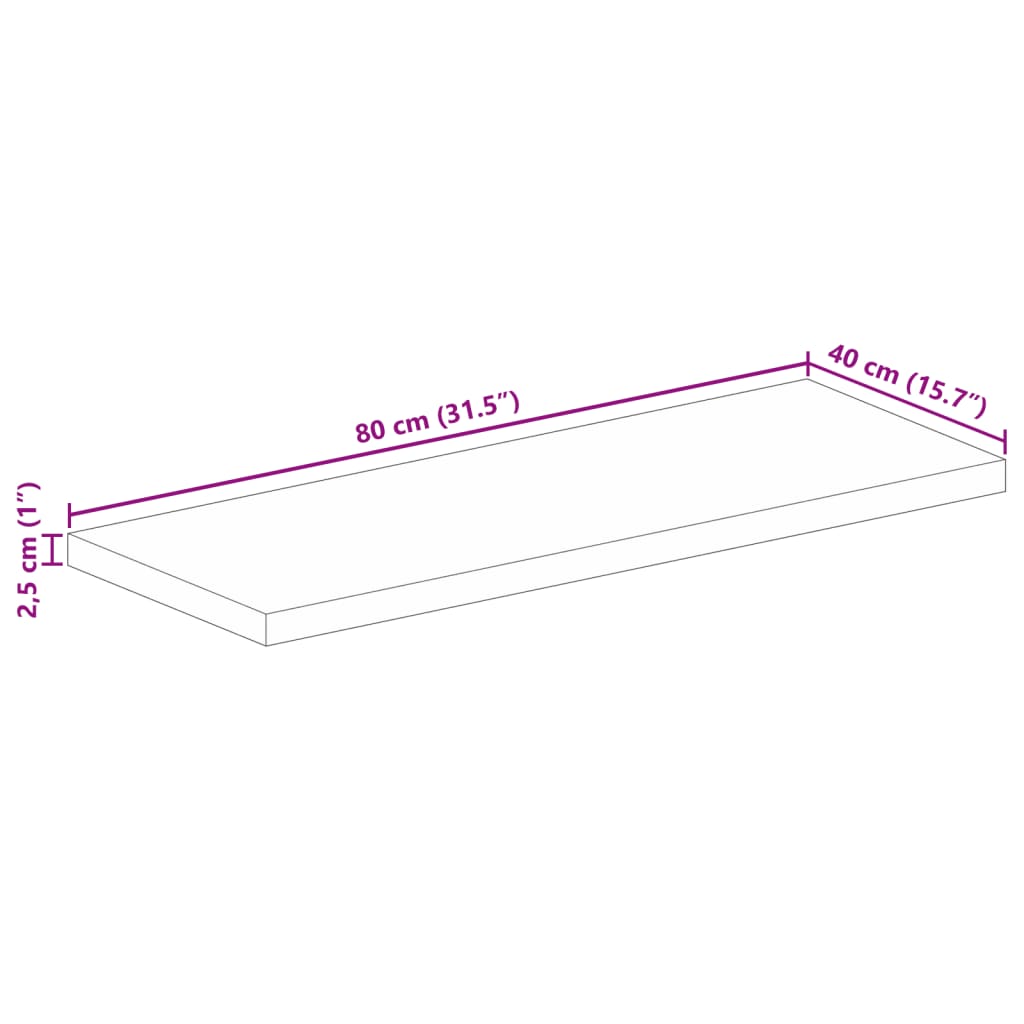 vidaXL Table Top 80x40x2.5 cm Rectangular Solid Wood Rough Mango