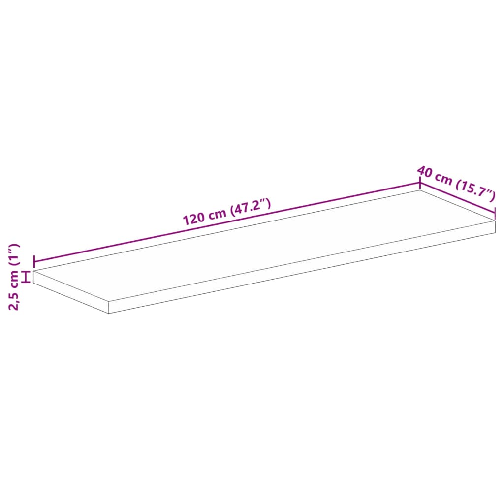 vidaXL Table Top 120x40x2.5 cm Rectangular Solid Wood Rough Mango