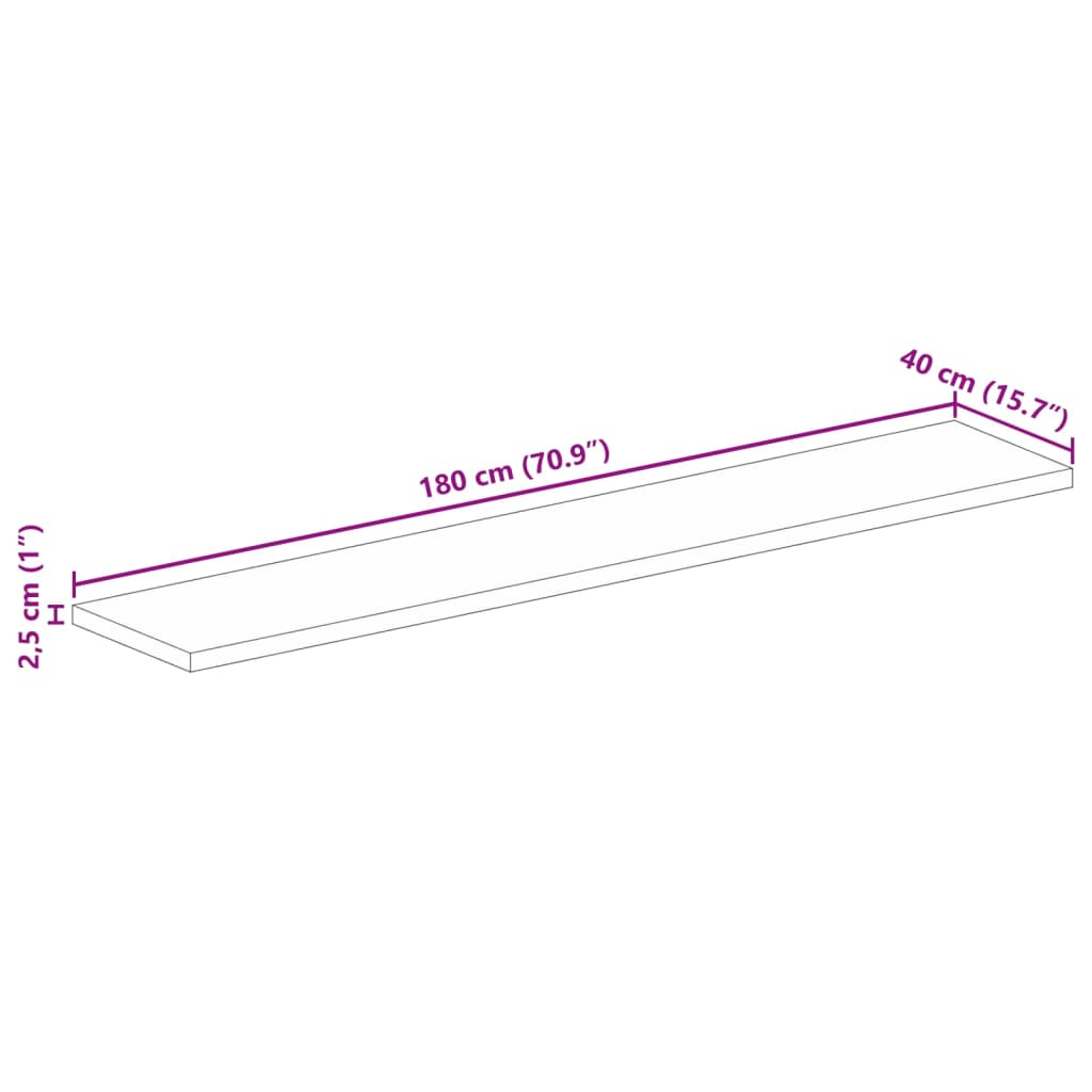 vidaXL Table Top 180x40x2.5 cm Rectangular Solid Wood Rough Mango