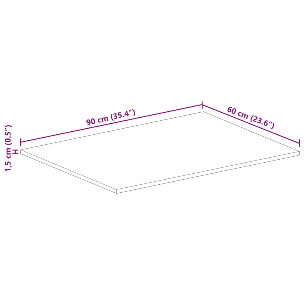 vidaXL Table Top 90x60x1.5 cm Rectangular Solid Wood Rough Mango