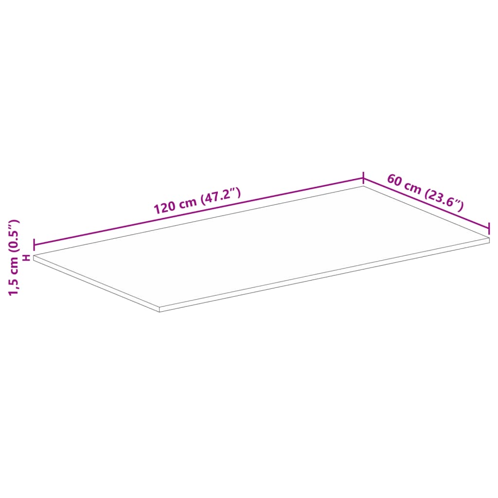 vidaXL Table Top 120x60x1.5 cm Rectangular Solid Wood Rough Mango