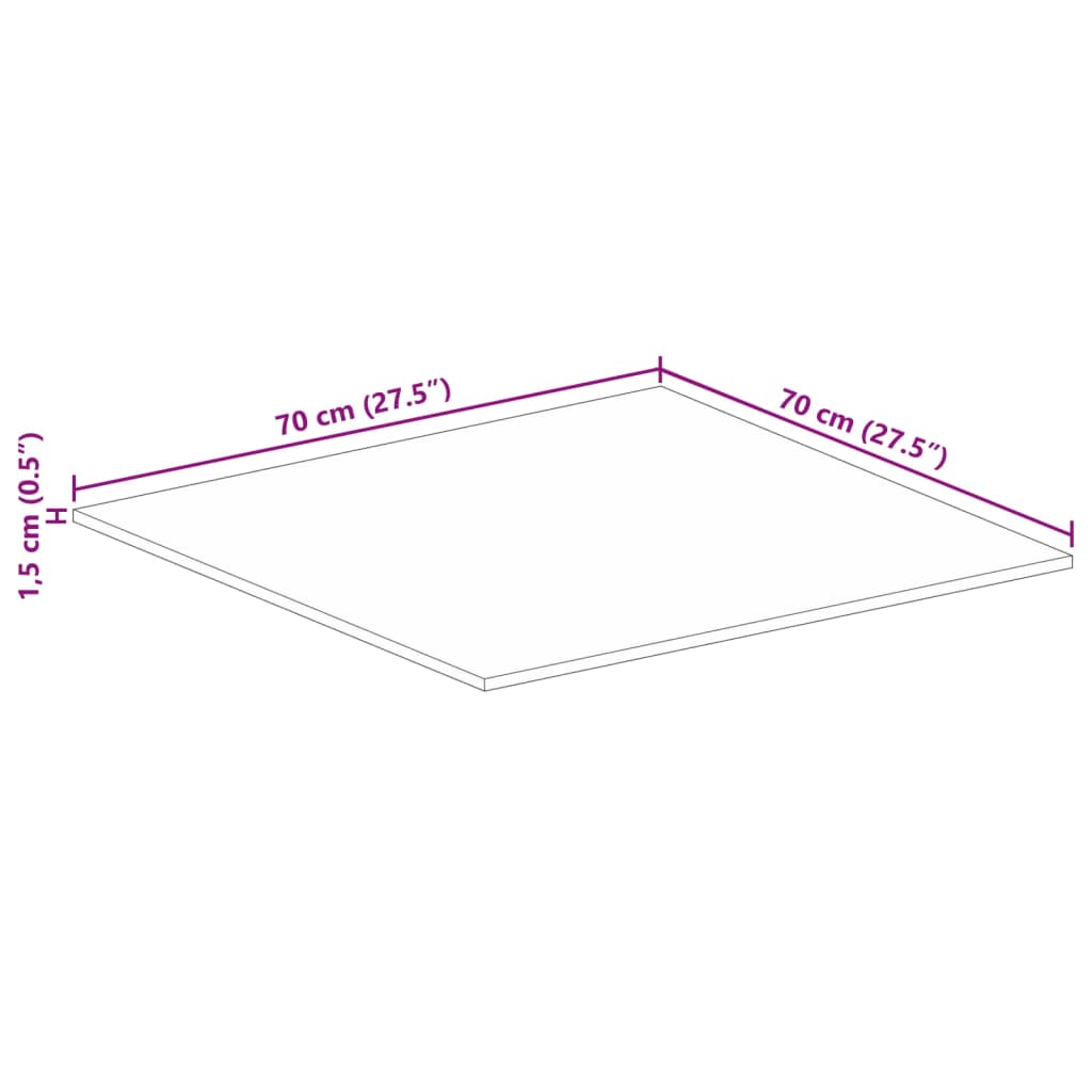 vidaXL Table Top 70x70x1.5 cm Square Solid Wood Rough Mango