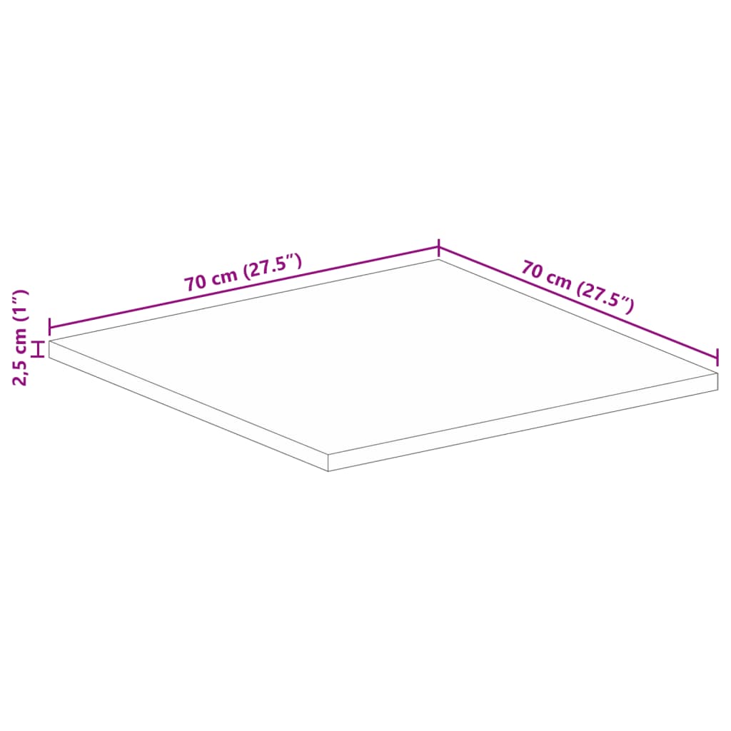 vidaXL Table Top 70x70x2.5 cm Square Solid Wood Rough Mango