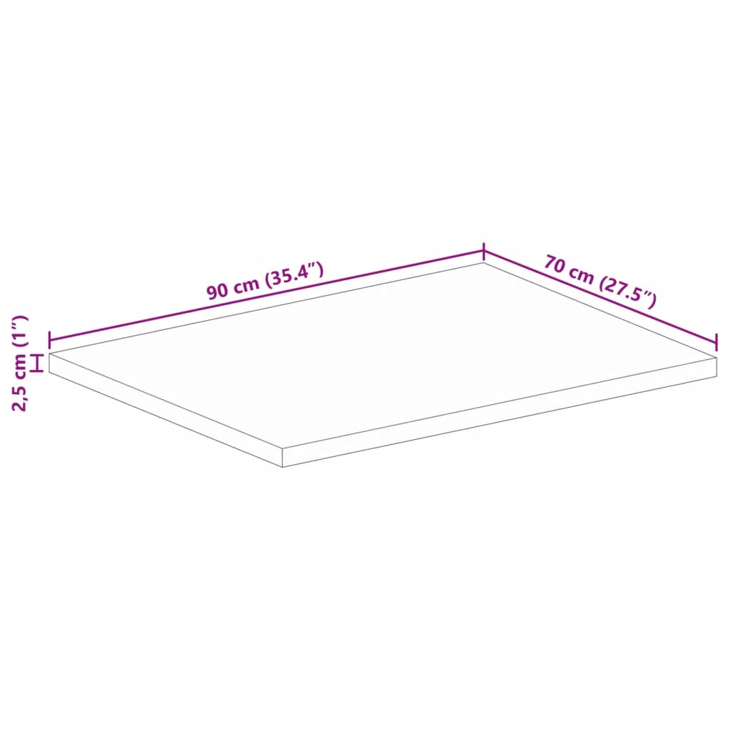 vidaXL Table Top 90x70x2.5 cm Rectangular Solid Wood Rough Mango