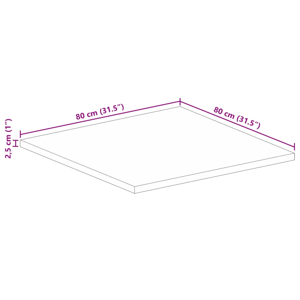 vidaXL Table Top 80x80x2.5 cm Square Solid Wood Rough Mango