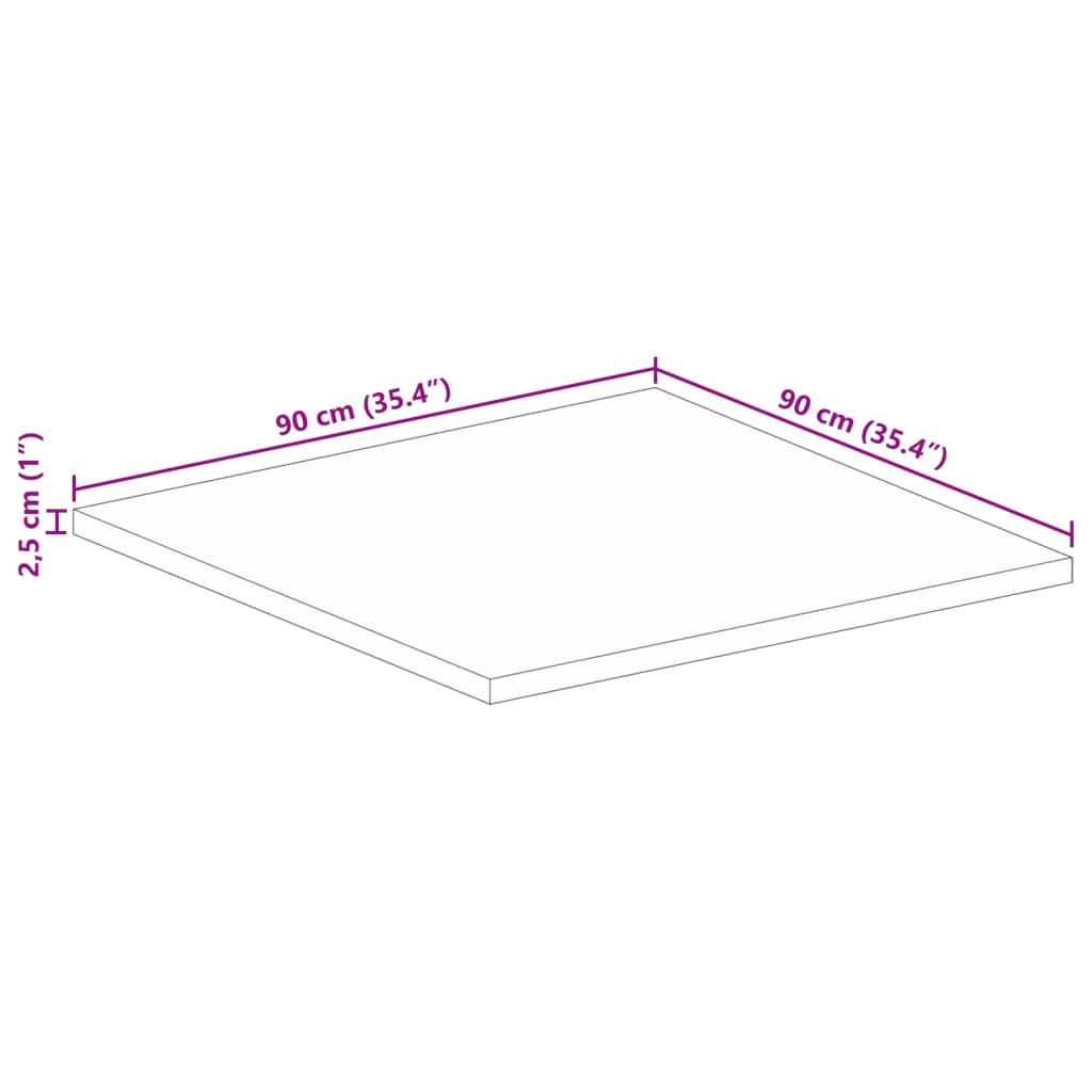 vidaXL Table Top 90x90x2.5 cm Square Solid Wood Rough Mango