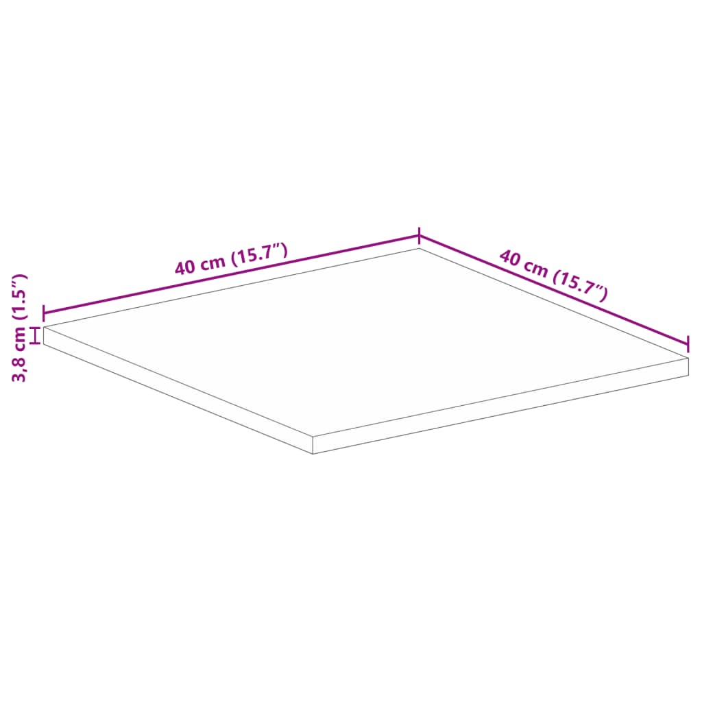 vidaXL Table Top 40x40x3.8 cm Square Solid Wood Rough Mango