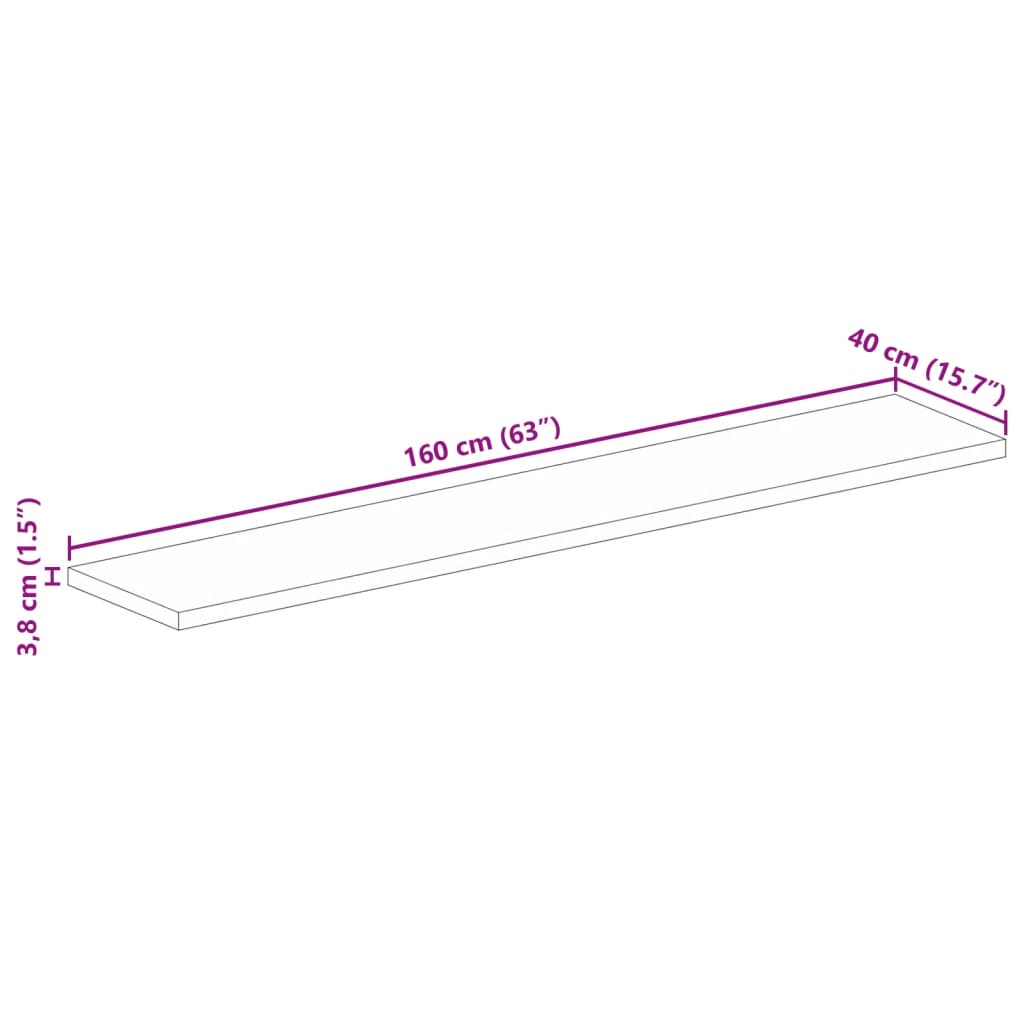 vidaXL Table Top 160x40x3.8 cm Rectangular Solid Wood Rough Mango