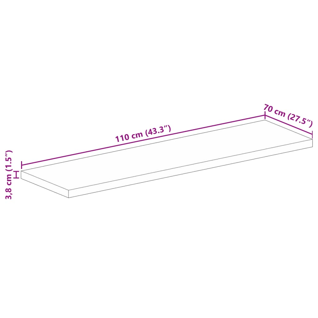 vidaXL Table Top 110x70x3.8 cm Rectangular Solid Wood Rough Mango