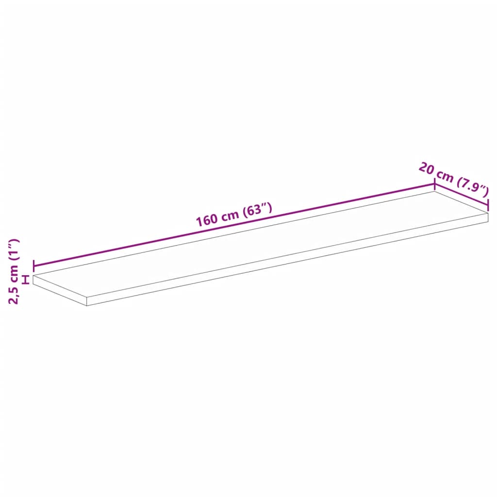 vidaXL Table Top 160x20x2.5 cm Rectangular Solid Wood Mango