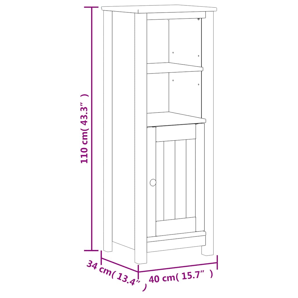 Bathroom Cabinet "BERG" White 40x34x110 cm Solid Wood Pine