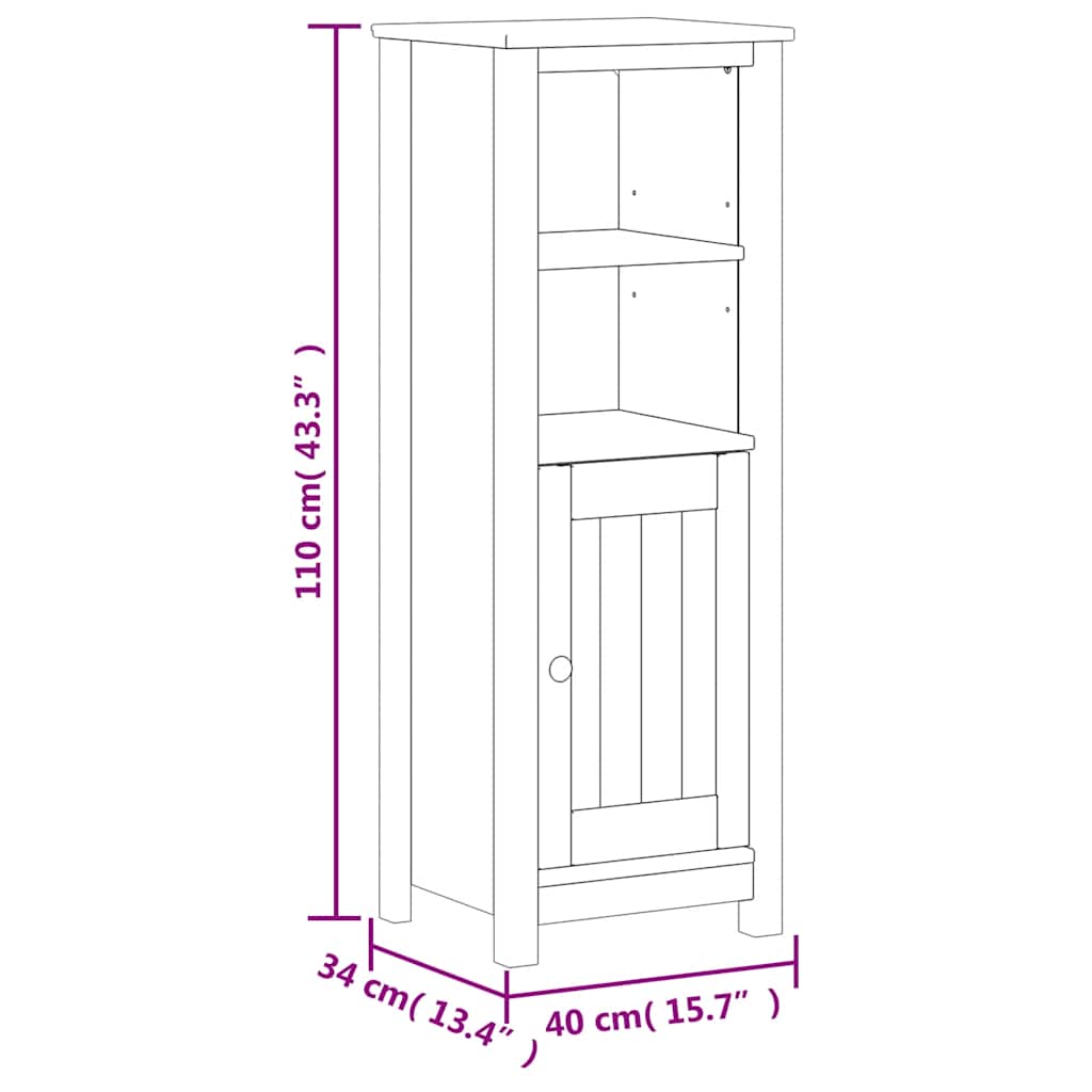Bathroom Cabinet "BERG" Black 40x34x110 cm Solid Wood Pine