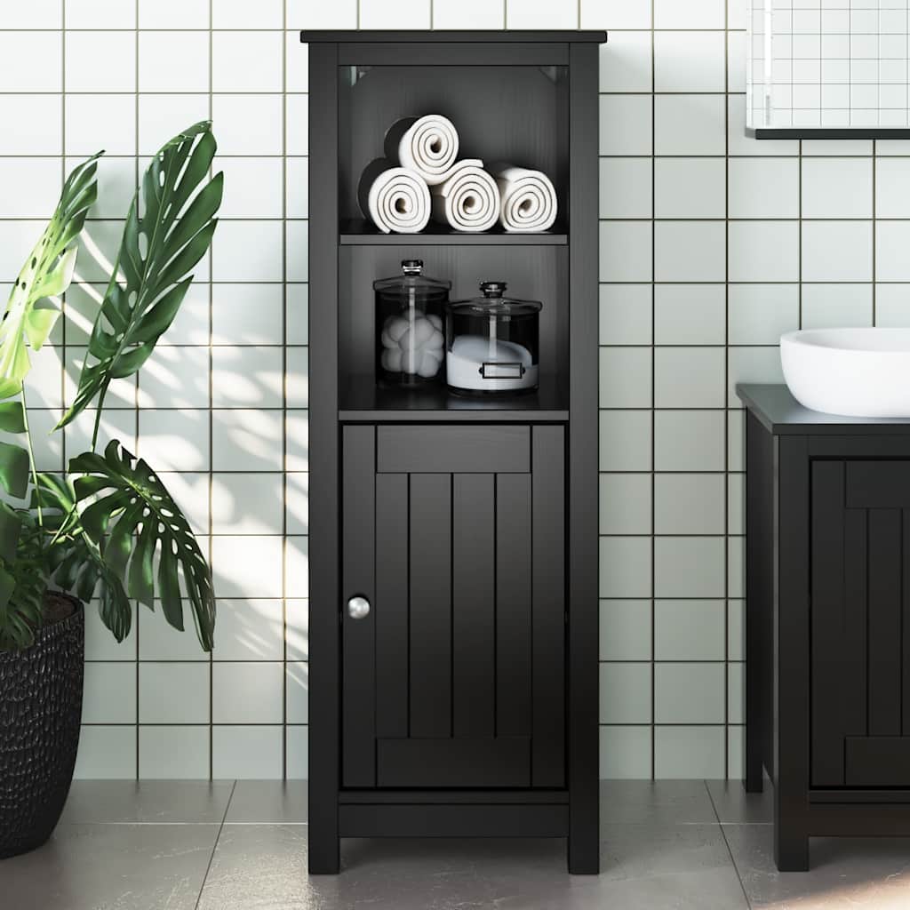 Bathroom Cabinet "BERG" Black 40x34x110 cm Solid Wood Pine