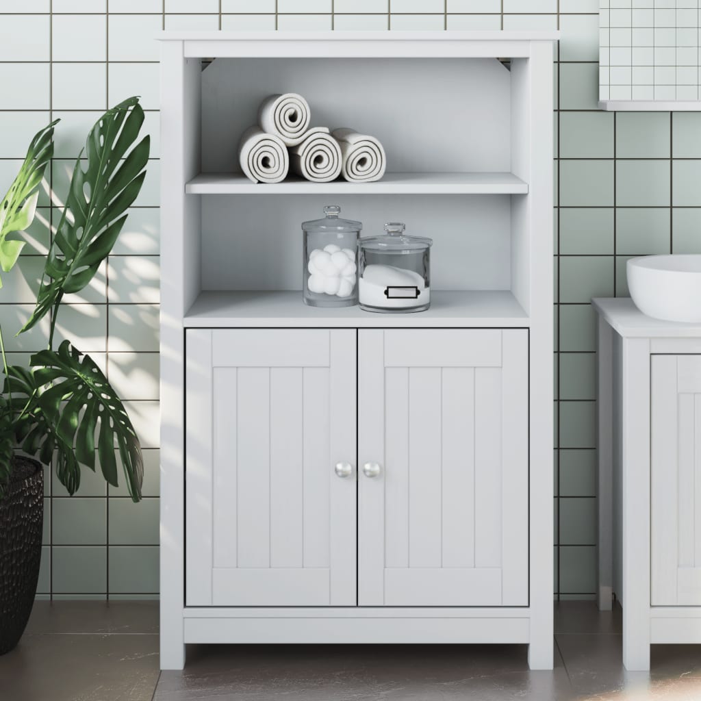 Bathroom Cabinet "BERG" White 69,5x34x110 cm Solid Wood Pine