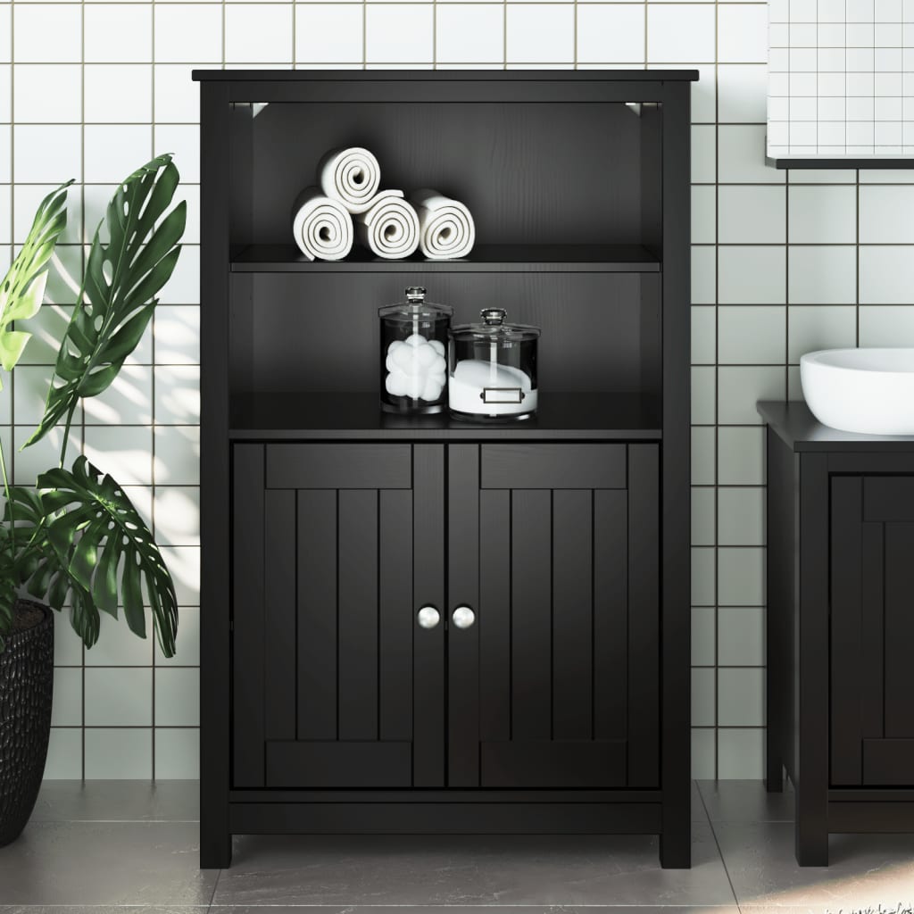 Bathroom Cabinet "BERG" Black 69,5x34x110 cm Solid Wood Pine