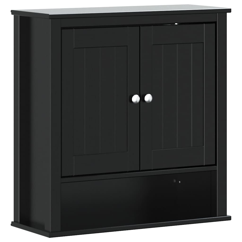 Bathroom Wall Cabinet | Black | Solid pine wood, engineered wood, metal