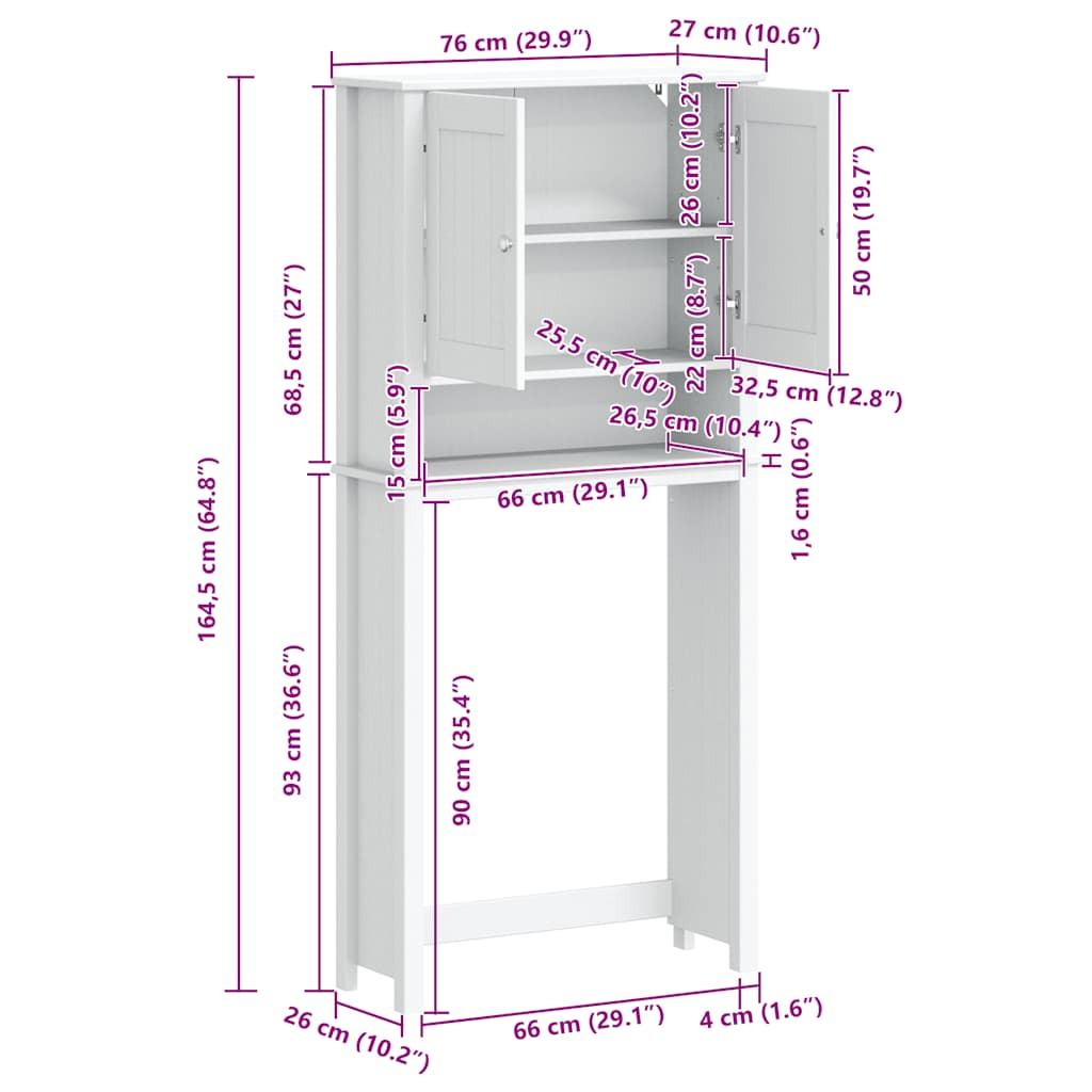 Washing Machine Cabinet BERG Black 76x27x164.5 cm Solid Wood