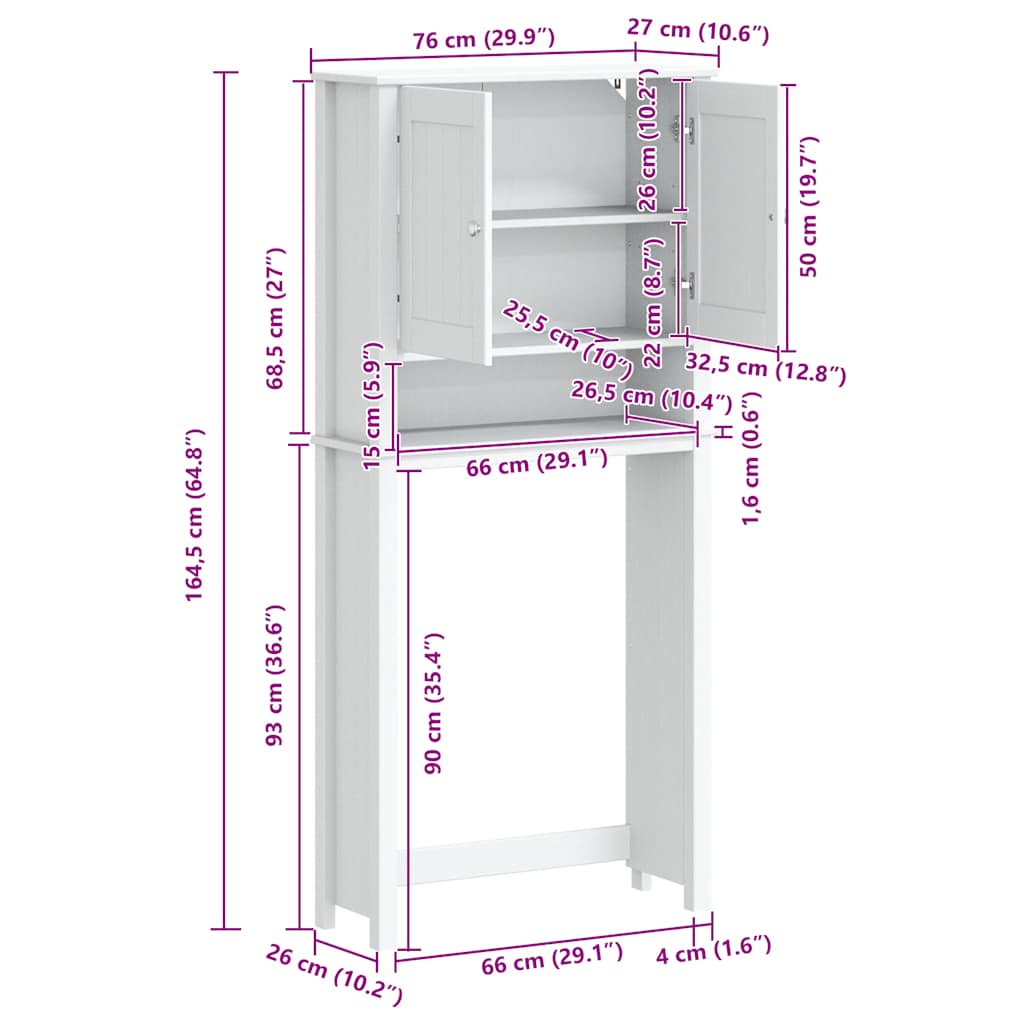 Washing Machine Cabinet "BERG" Black 76x27x164,5 cm Solid Wood
