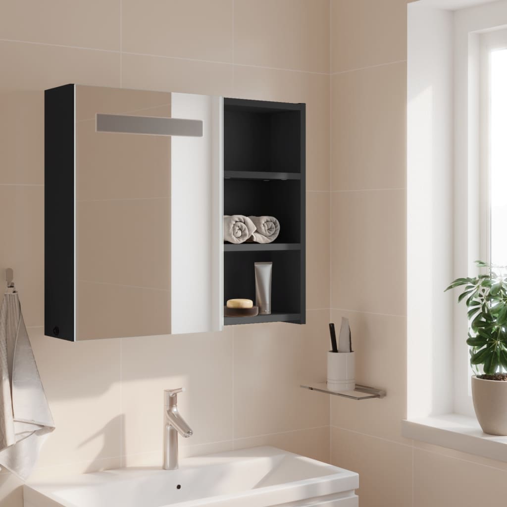 vidaXL Bathroom Mirror Cabinet with LED Light Grey 60x13x52 cm