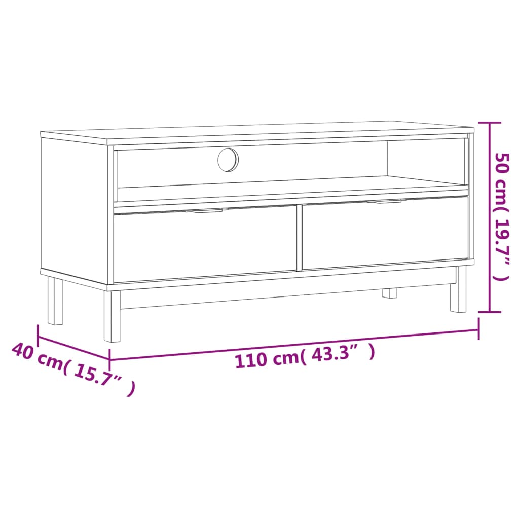 TV Cabinet "FLAM" 110x40x50 cm Solid Wood Pine