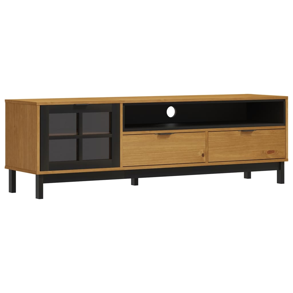 TV Cabinet with Glass Door "FLAM" 158x40x50 cm Solid Wood Pine