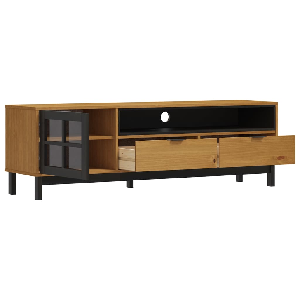 TV Cabinet with Glass Door "FLAM" 158x40x50 cm Solid Wood Pine