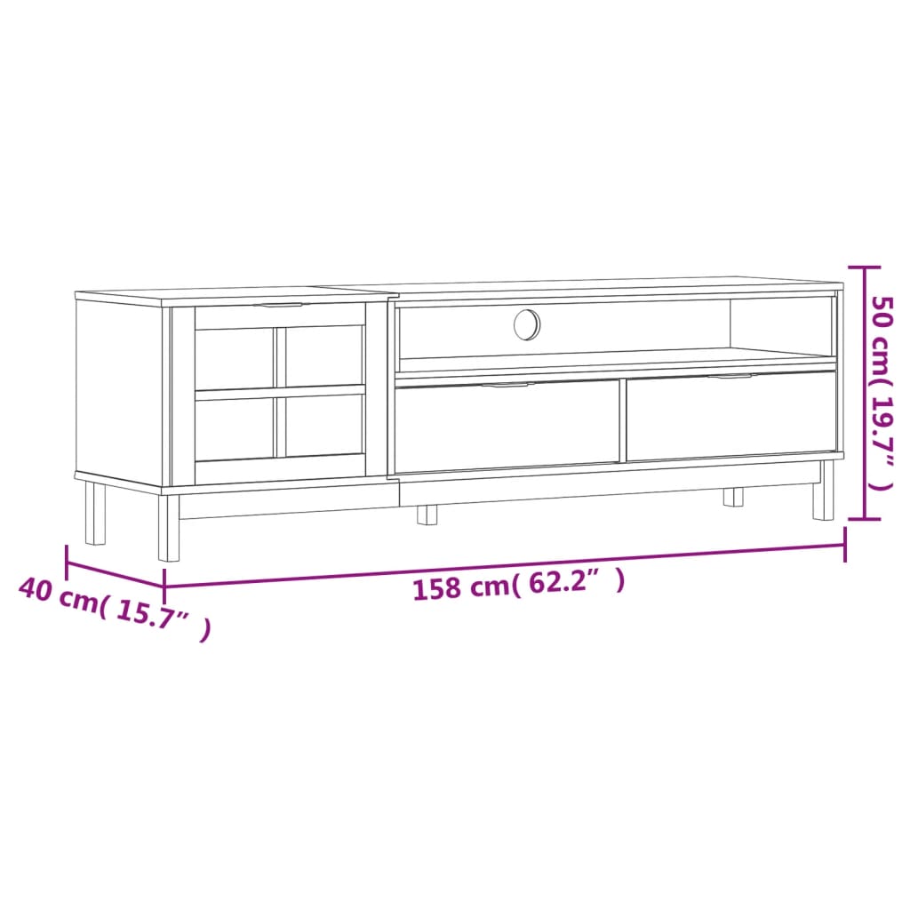 vidaXL TV Cabinet with Glass Door FLAM 158x40x50 cm Solid Wood Pine