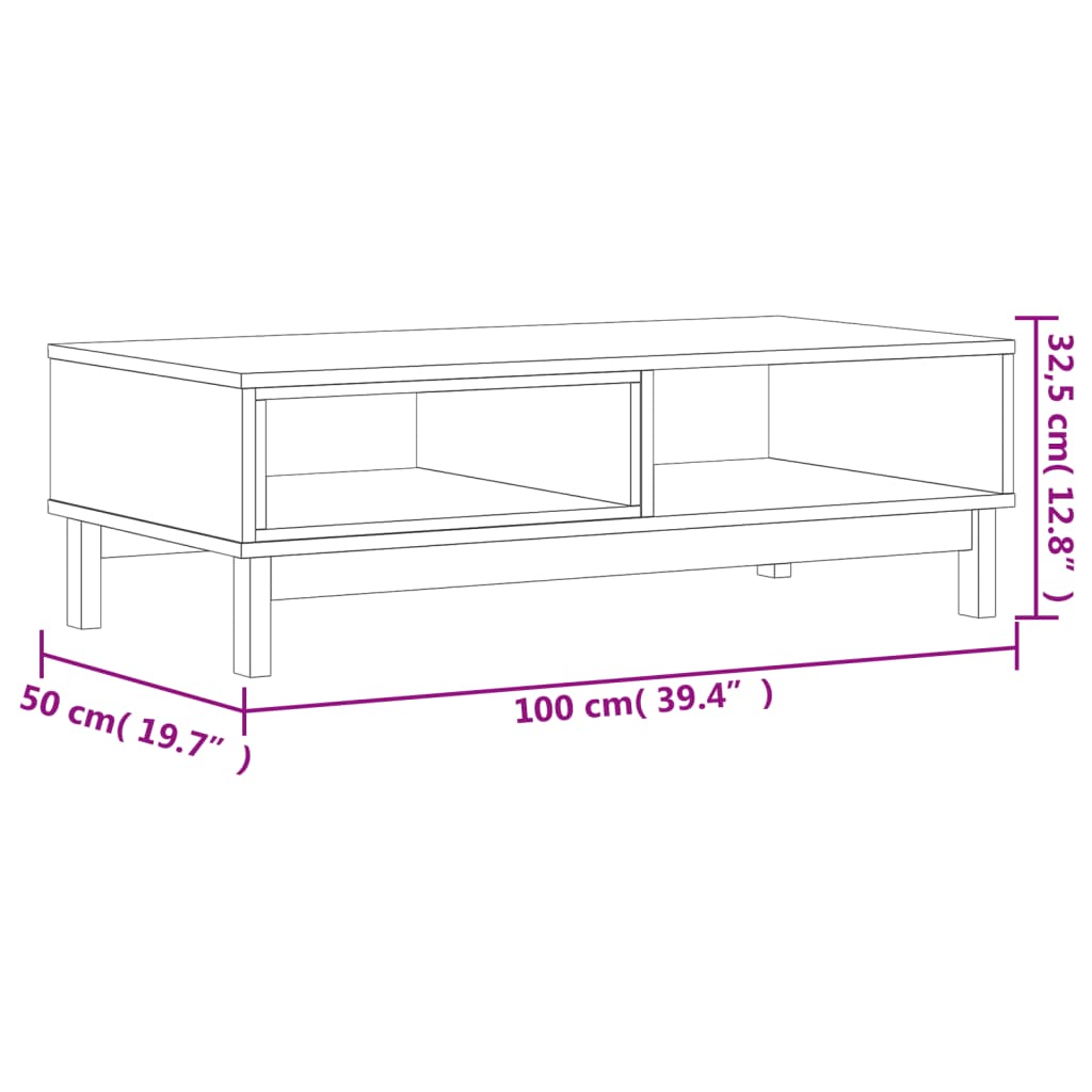 Coffee Table "FLAM" 100x50x32,5 cm Solid Wood Pine
