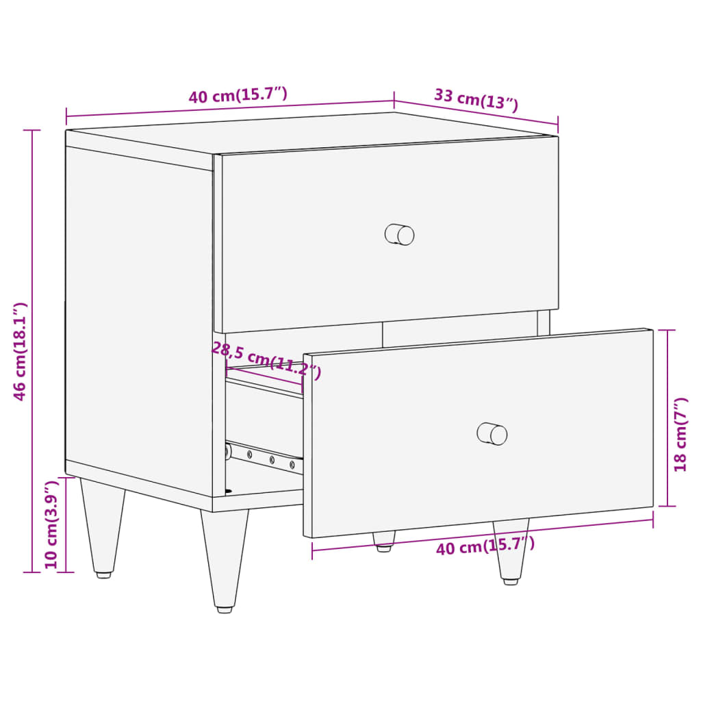 vidaXL Bedside Cabinet 40x33x46 cm Solid Wood Mango