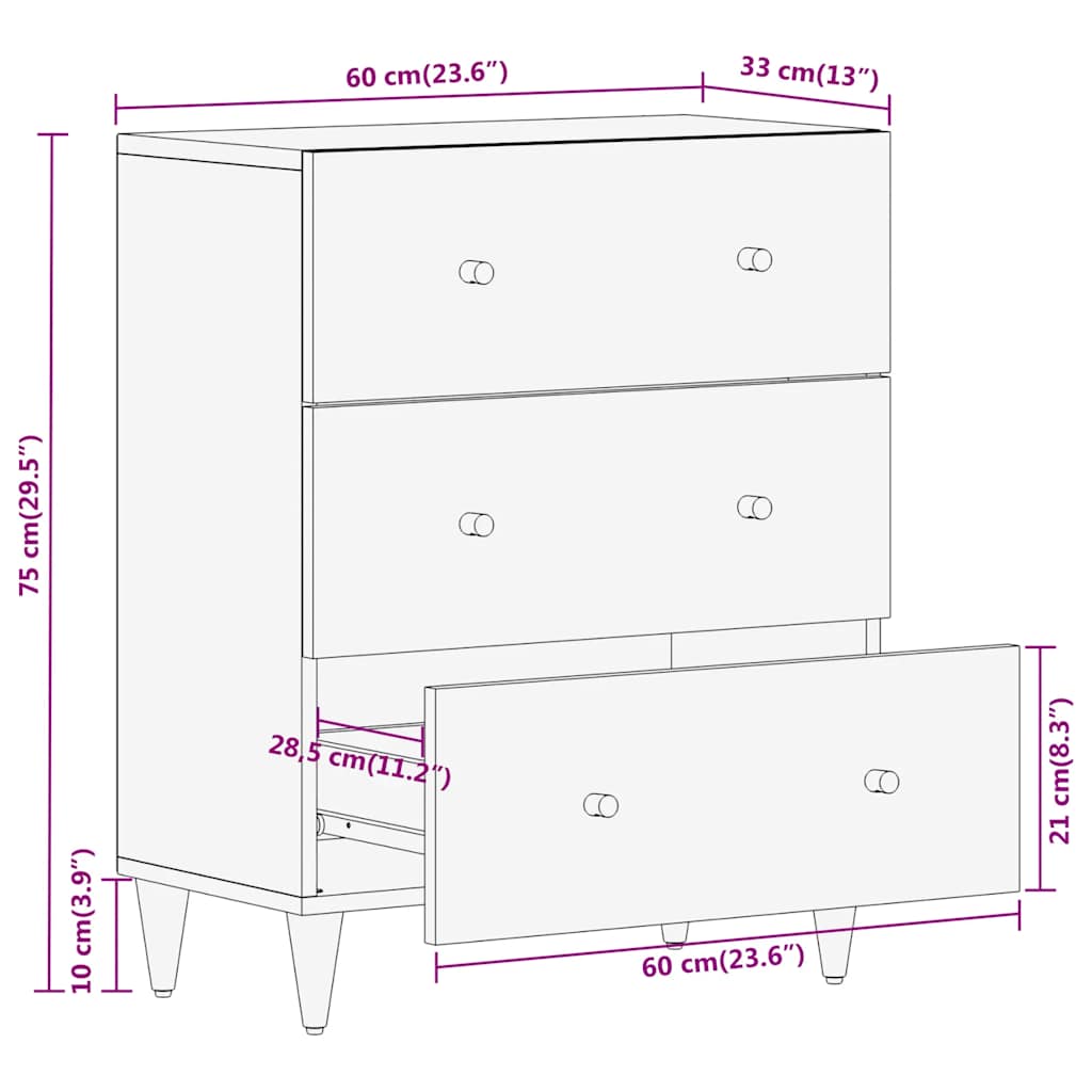 Side Cabinet 60x33x75 cm Solid Wood Mango