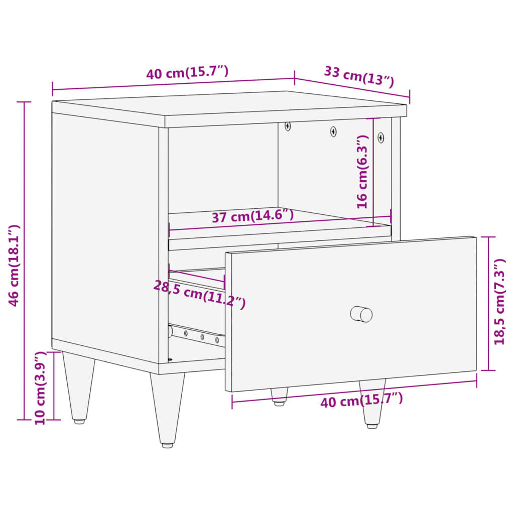 vidaXL Bedside Cabinet 40x33x46 cm Solid Wood Mango